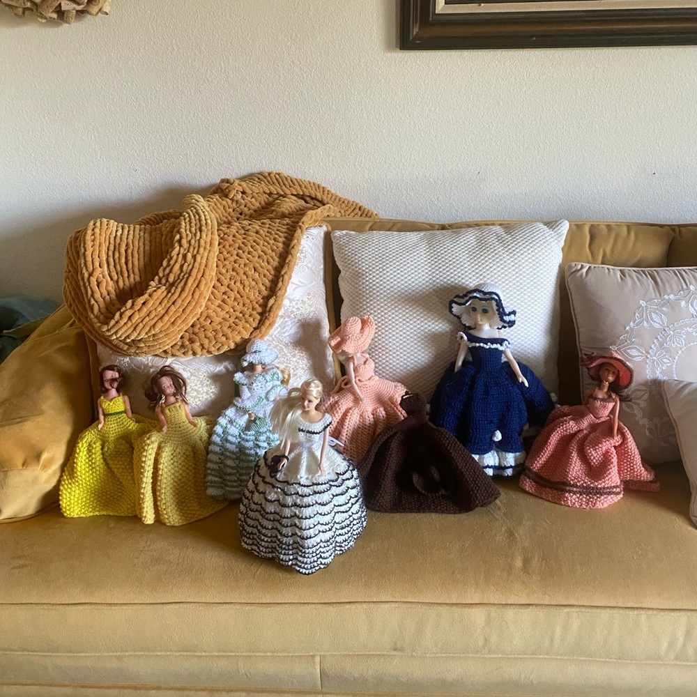Knitted /Handmade outfits for Barbie dolls to use for paper covers